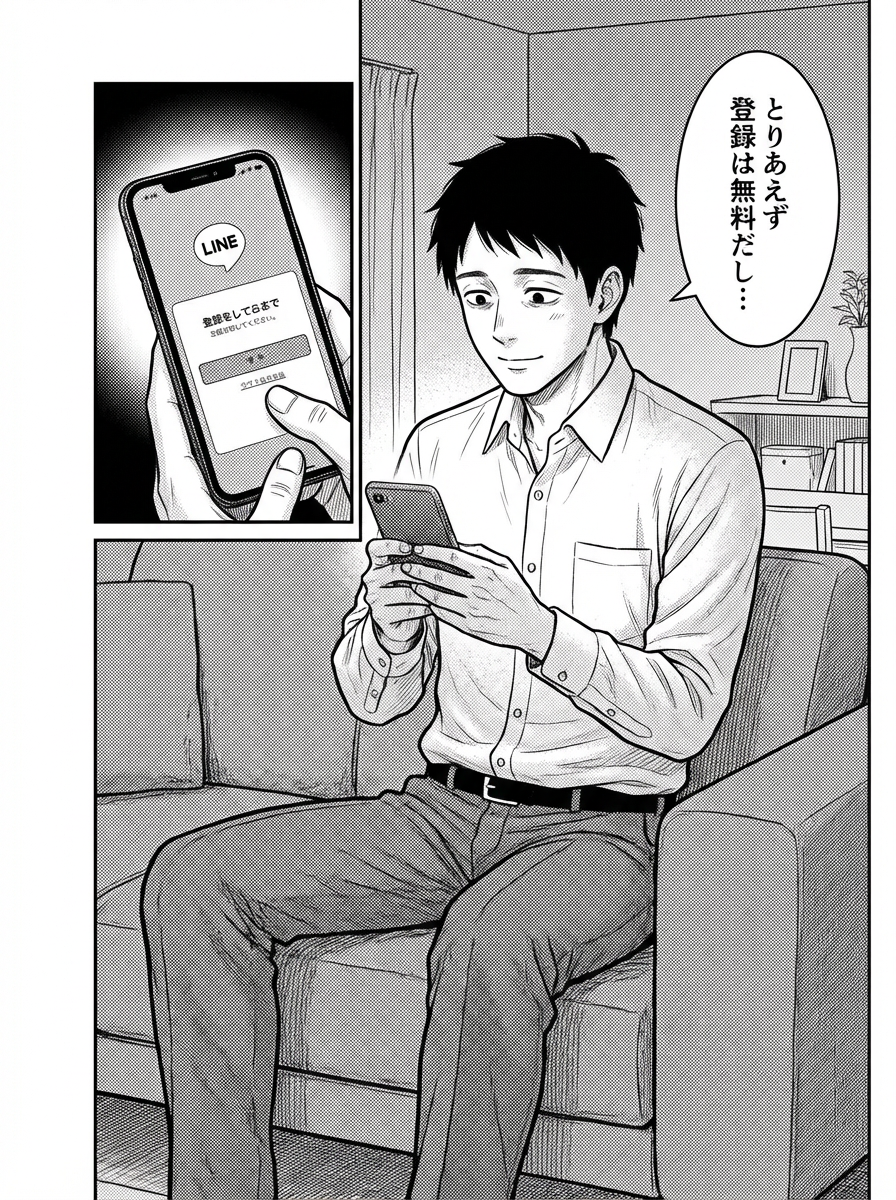 LINE登録する主人公